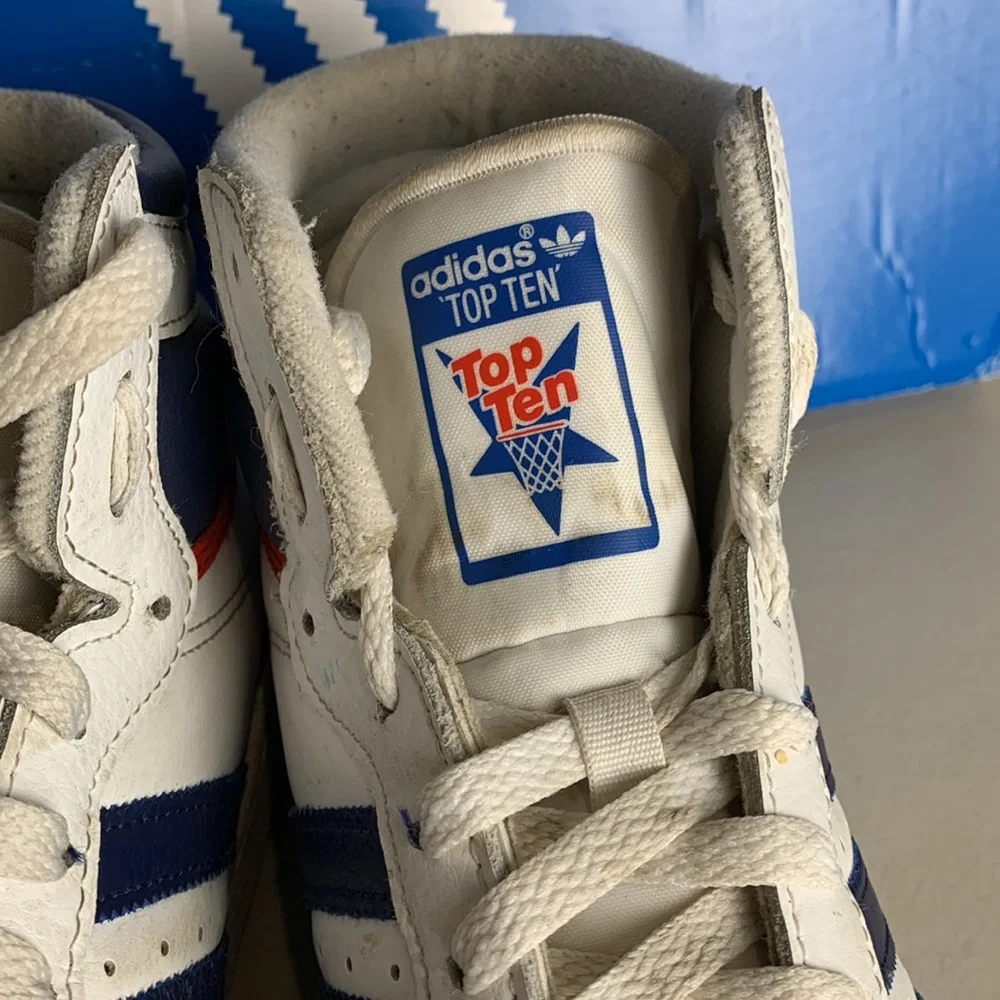 Adidas Originals Top Ten RB Men’s 10.5 White Navy Red Retro Basketball Shoes Box